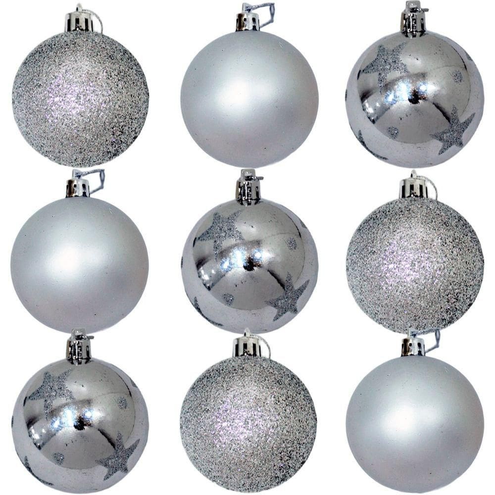 Kit 9 Bolas De Natal árvore Natal Glitter Prata Enfeite 60mm