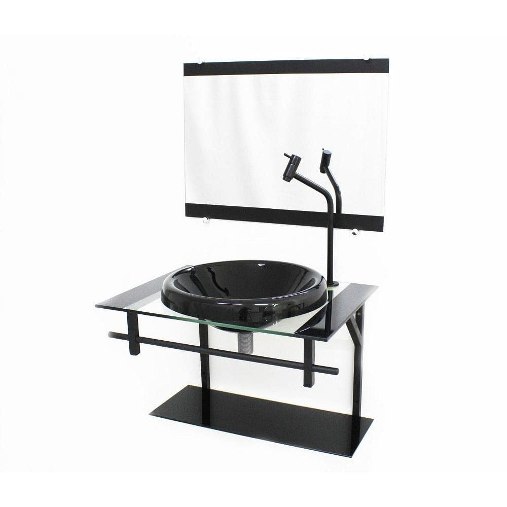 Gabinete Com Cuba Para Banheiro De Vidro 60Cm - Preto