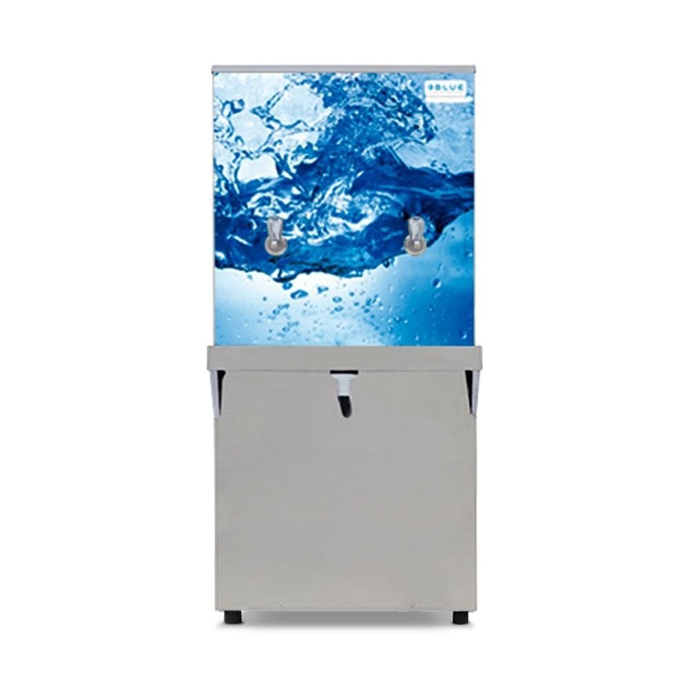 Bebedouro Purificador Industrial Blue Coluna 2 Torneiras Natural e Gelada 50L PIC50L220VN-2TAD Inox Adesivado 220V\n
