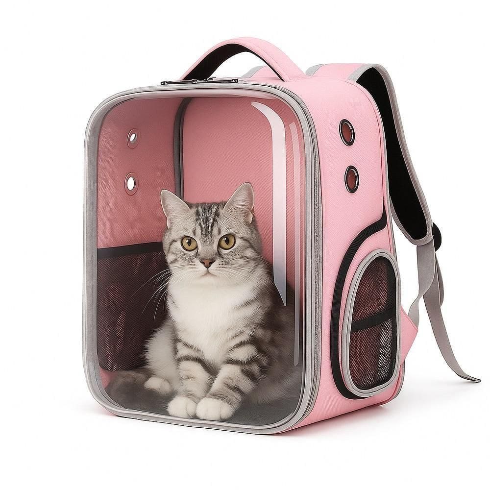 Bolsa Mochila Pet Visor Transparente Estilo Astronauta Cao Gato Viagem Ventilada Portatil Rosa