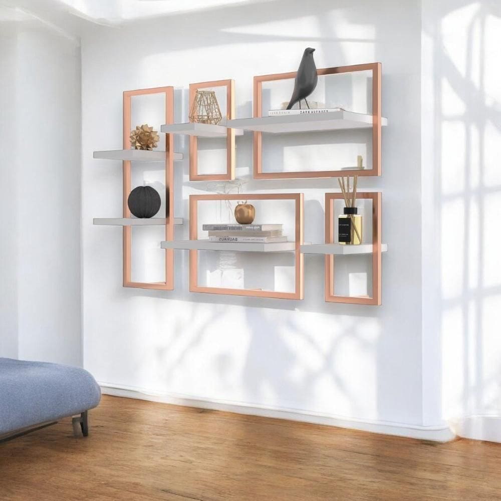 Conjunto 6 Prateleiras Industrial Branco-cobre - Pleno