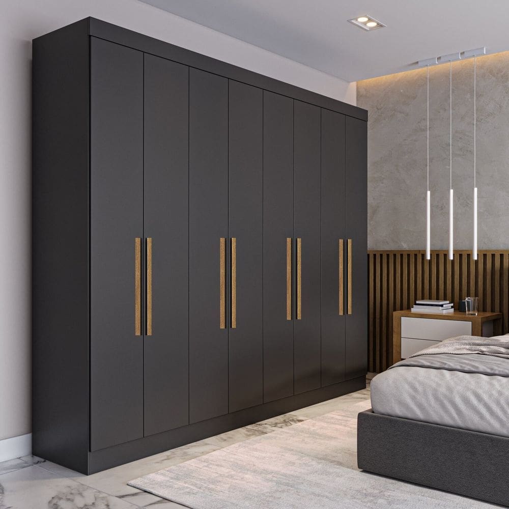 Guarda-roupa 8 Portas com Puxador 50cm Paris Preto