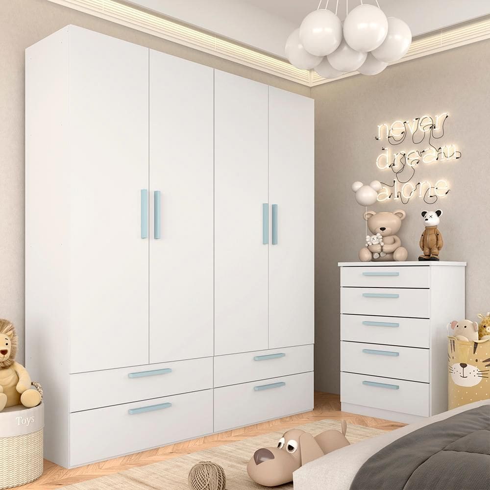 Modulado Infantil Joy Com Cômoda 5 Gavetas Branco/azul - M.a