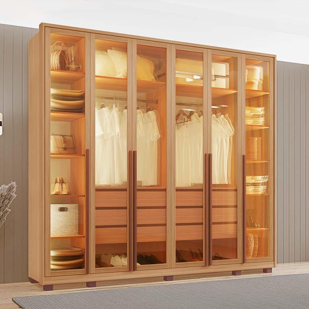 Guarda-Roupas Reflecta 100% MDF Tuboarte 6 Portas 6 Gavetas c/ Kit de Espelhos e Pés