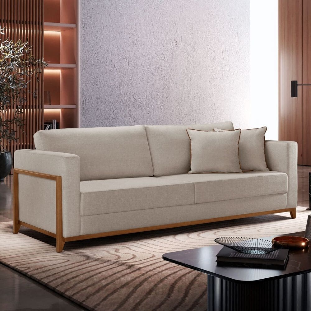 Sofá Living 3 Lugares Linho 194cm Paris Cru