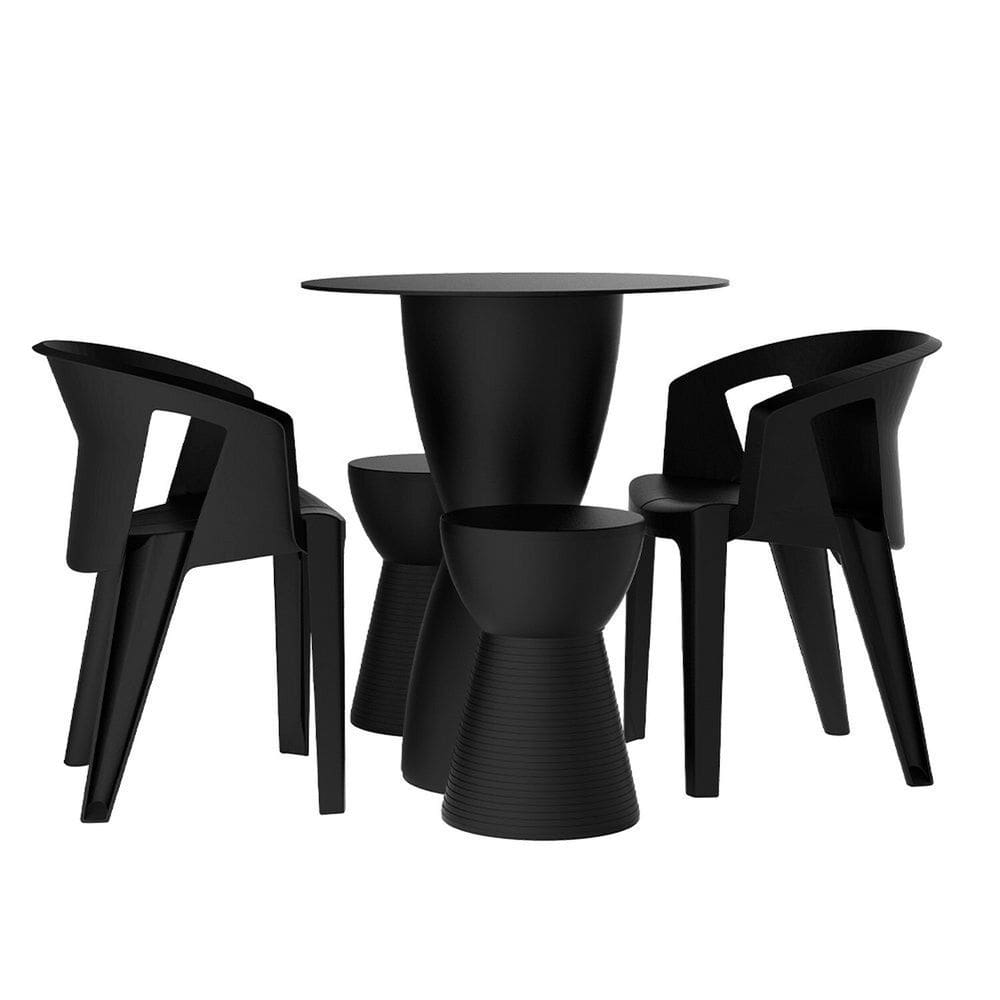 Conjunto 2 Cadeiras 2 Bancos 1 Mesa Bloom Preto