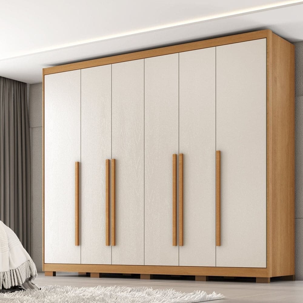 Guarda-roupa Mdf 6 Portas 6 Gavetas Platinium Cinamomo / Areia
