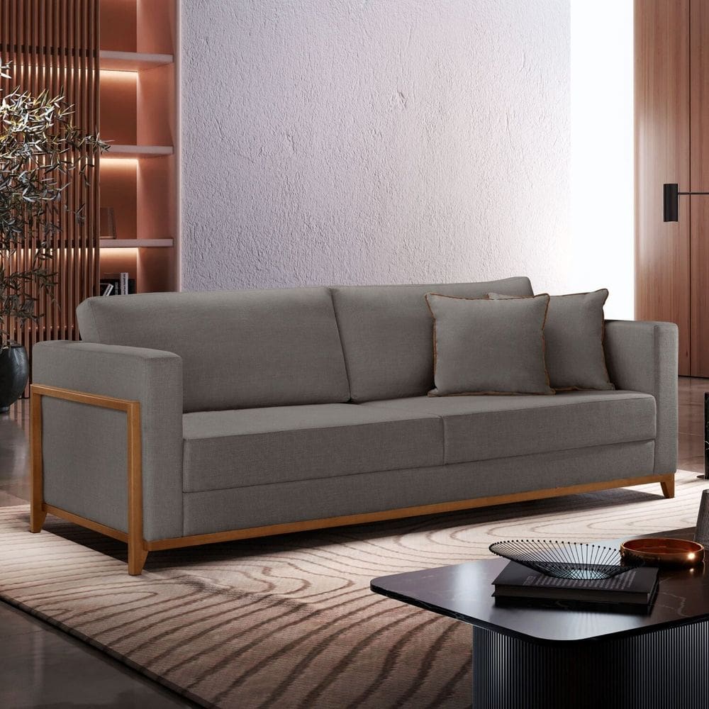 Sofá Living 3 Lugares Linho 214cm Paris Cinza Escuro