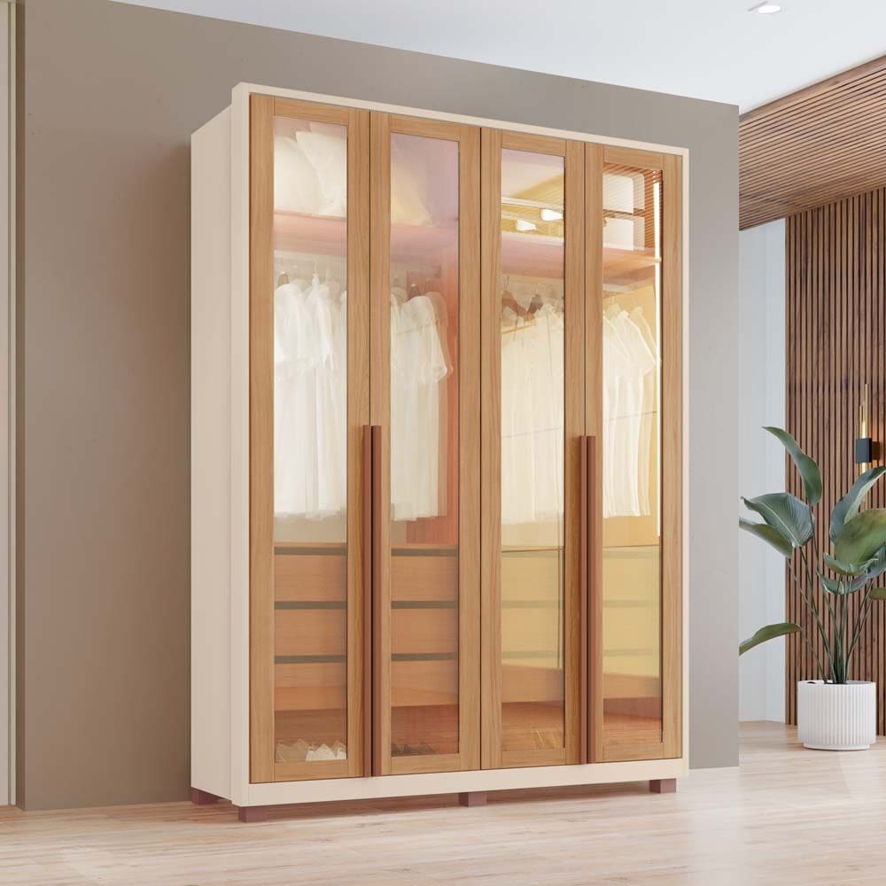 Guarda-Roupas Reflecta 100% MDF Tuboarte 4 Portas 6 Gavetas c/ Kit de Espelhos e Pés