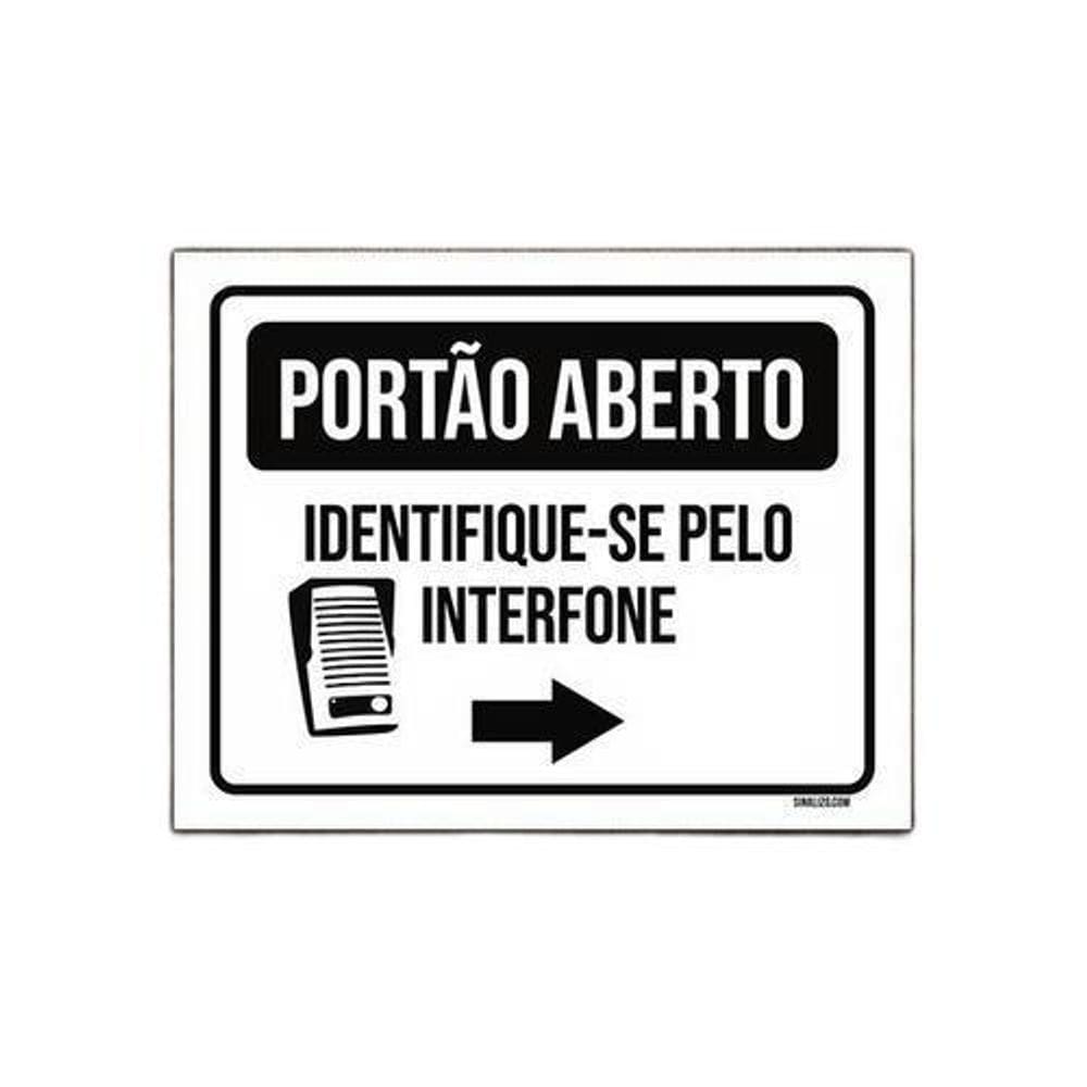 Placa Portão Averto Identifique-Se Pelo Interfone 18X23