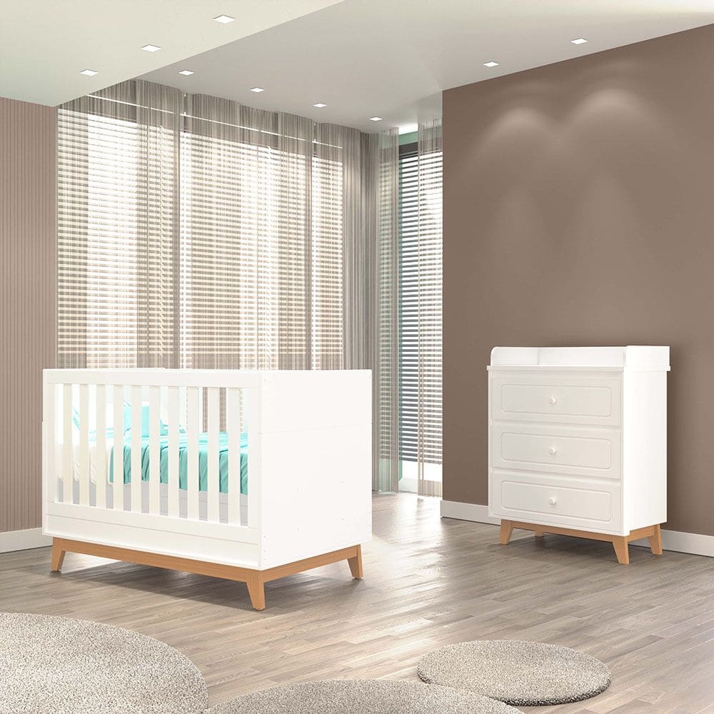 Quarto Infantil Duplo 100% em MDF com Berço 2 em 1 Tuboarte Cômoda Natan Berço Lucca