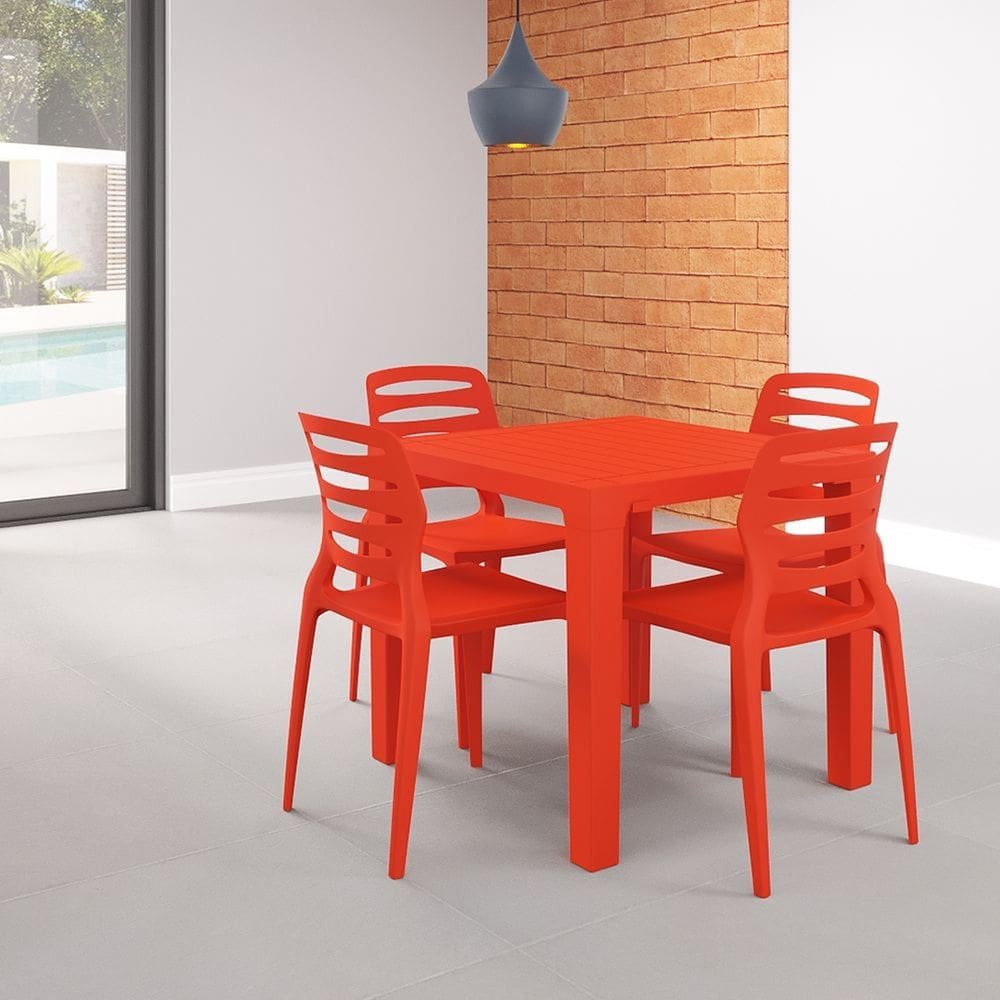 Mesa Niala Quadrada Adulta Tampo Plástico Vermelho