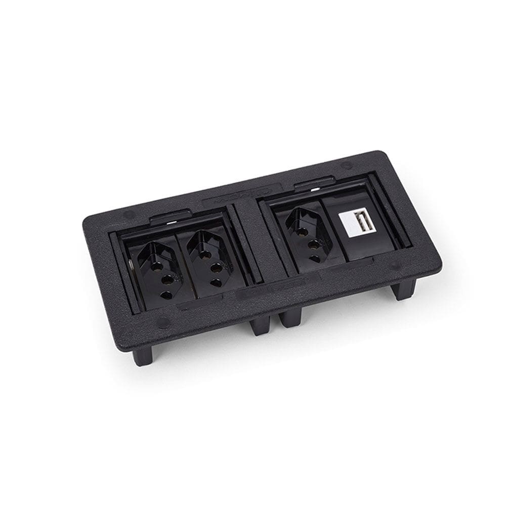 Caixa Regua Retangular 3 Tomadas 1 Usb Charger