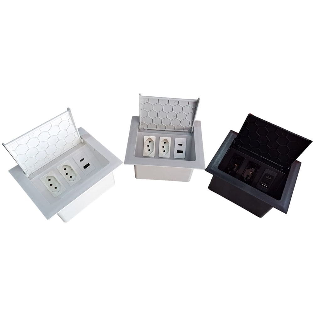 Caixa Embutir 2 Tomadas 1 HDMI 2 RJ45 1 USB Dados 2 USB Charger