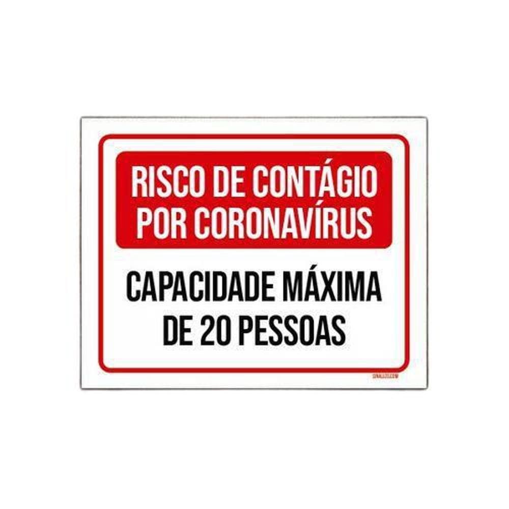 Placa Risco Contágio Capacidade 20 Pessoas 36X46