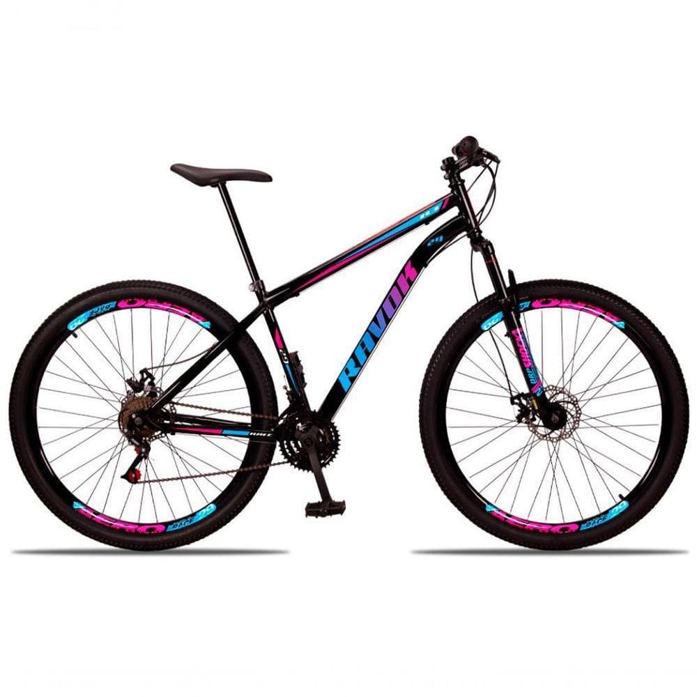 Bicicleta Aro 29 Suspensão Dianteira Bike Aço 21 Marchas Freio A Disco Azul E Rosa