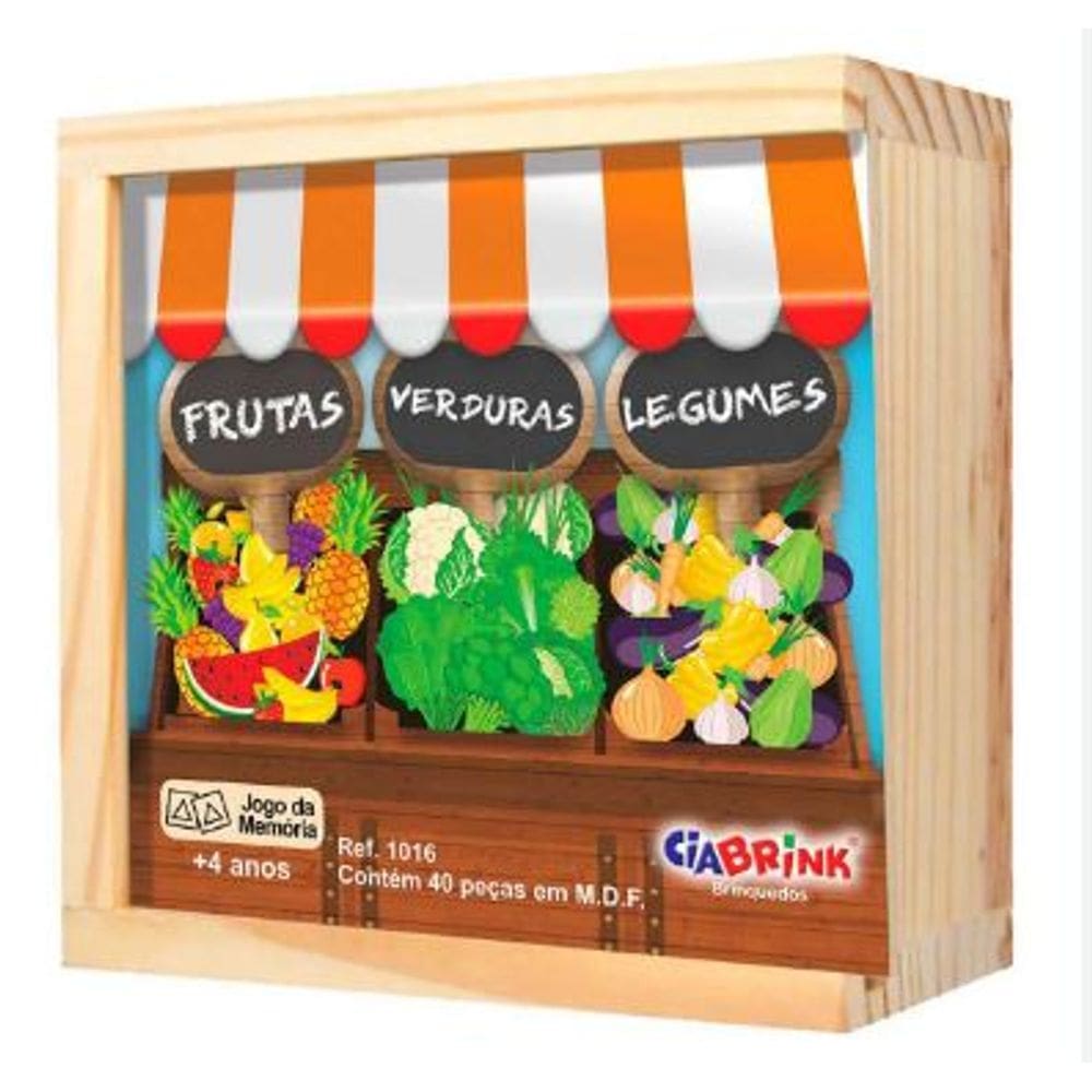 Jogo da Memória Frutas e Legumes em Caixa de Madeira
