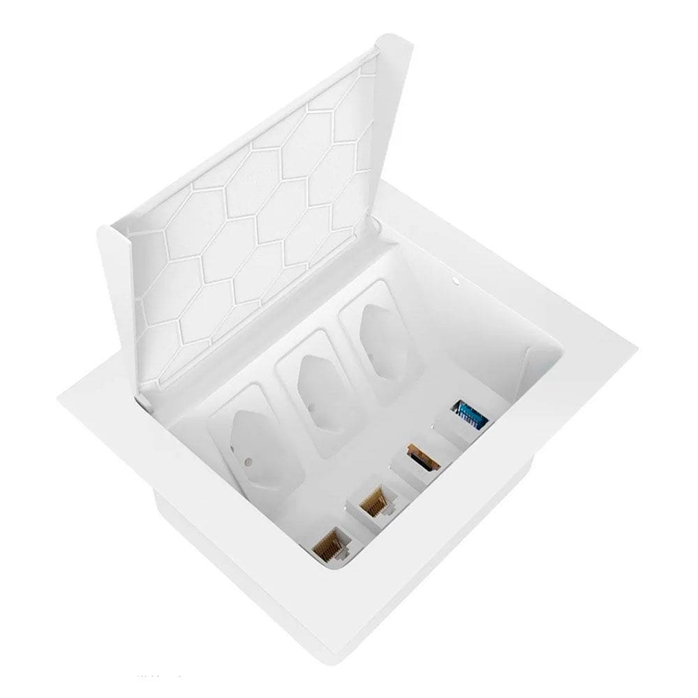 Caixa POP Embutir 3 Tomada 4 RJ45 Mesa Escritorio Coworking