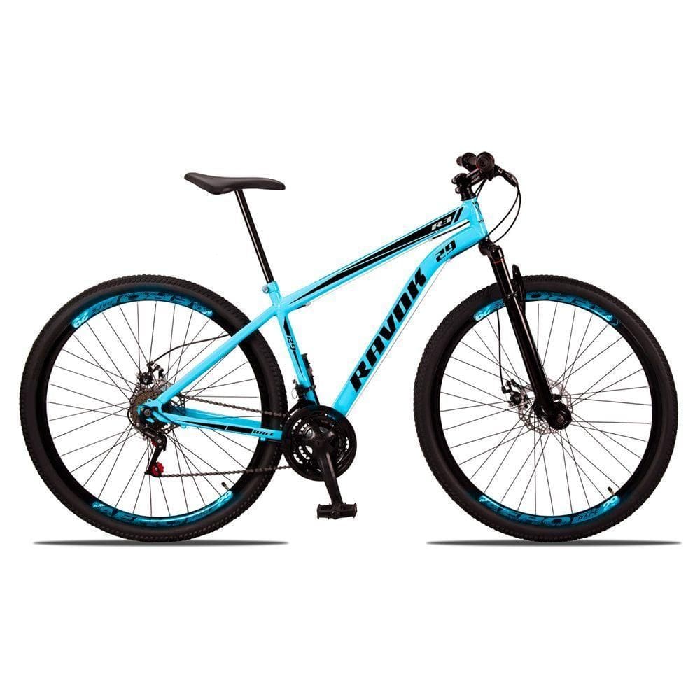 Bicicleta Aro 29 Suspensão Shimano Bike 21 Marchas Aço Azul Celeste