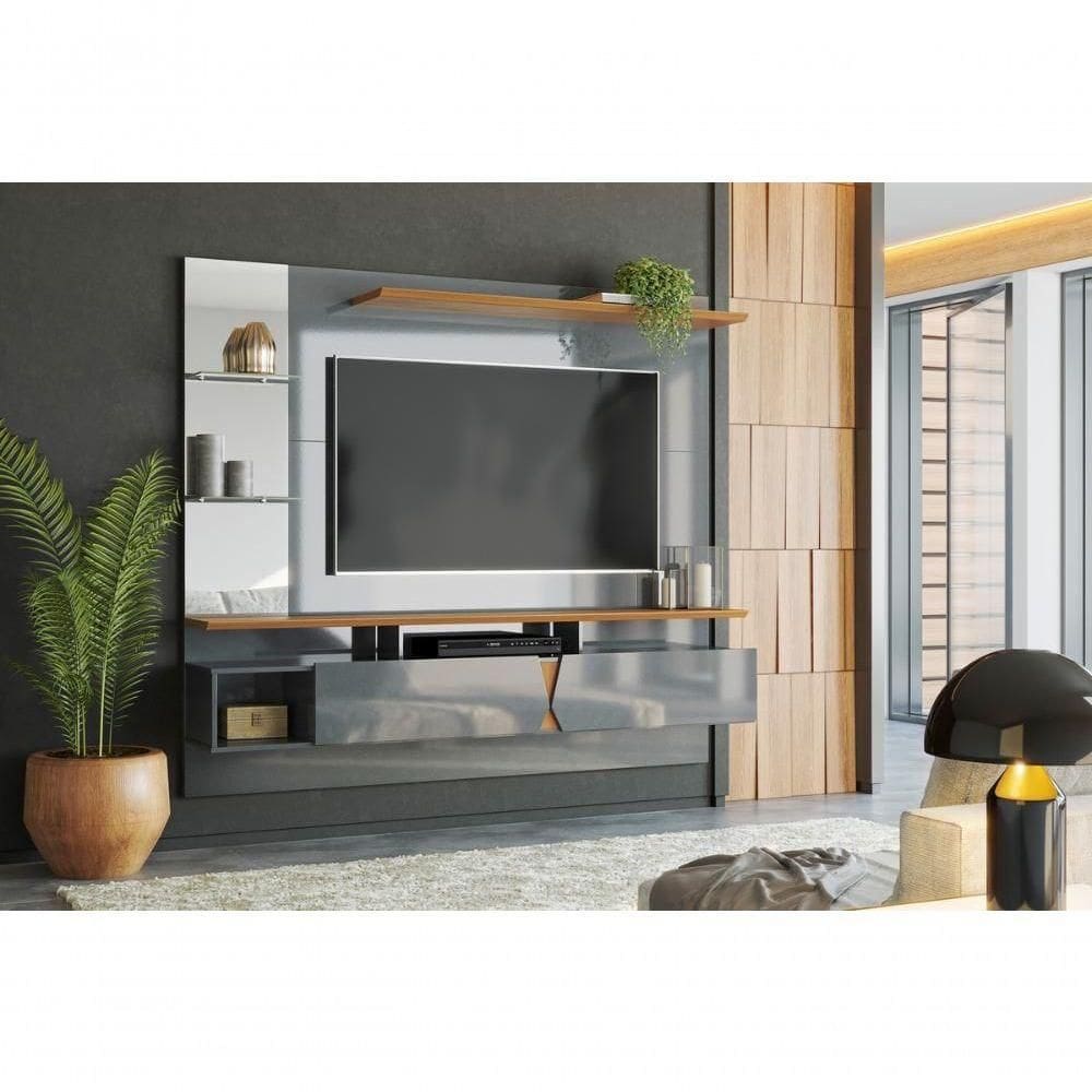 Painel Intense P- Tvs Até 55`` C- Gaveteiros E Prateleiras Suporte Para Itens - Cinza Perolizado-tauari