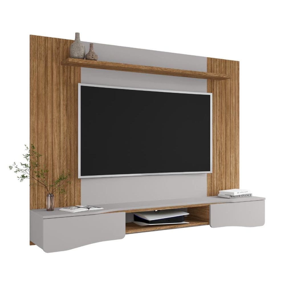 Painel Suspenso Búzios TV 65” Prateleira e Portas Soft Close