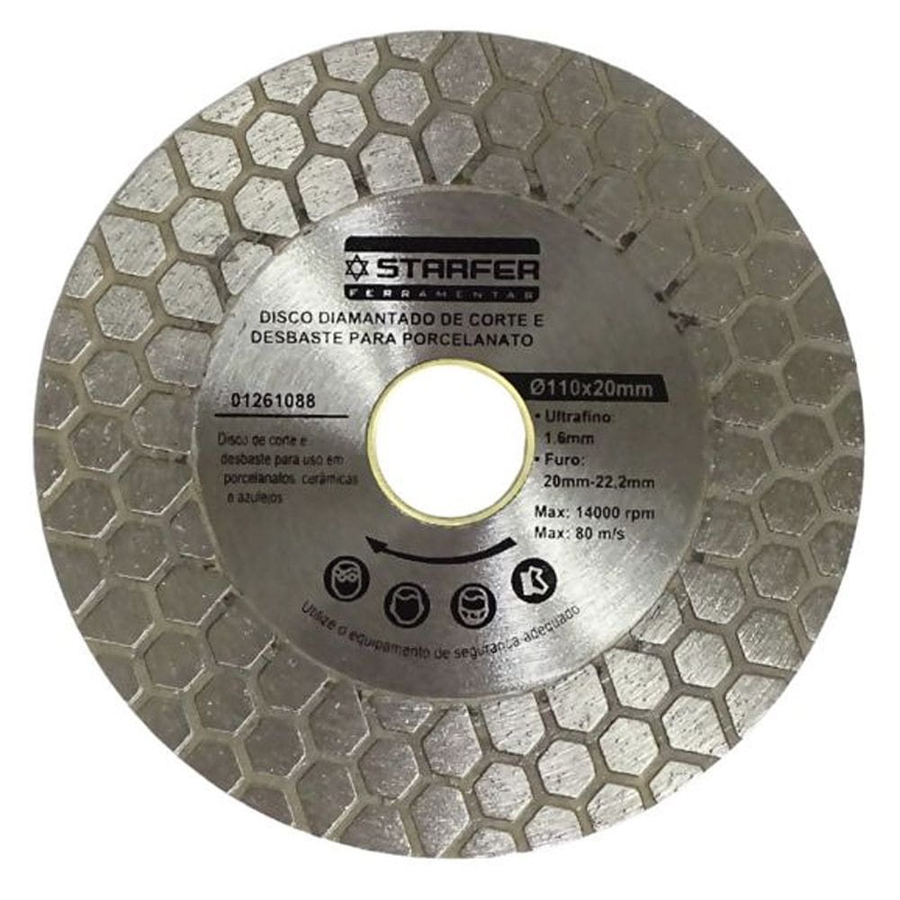 Disco Diamantado 2 em 1 Starfer 110mm Corta e Desbasta Porcelanato Cerâmica Azulejos com Acabamento Fino e Rápido
