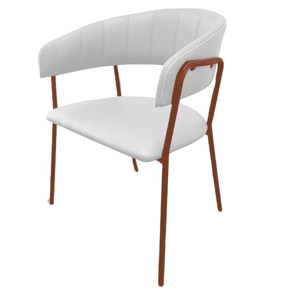 Cadeira com Braços Maraú PSG Móveis Estofada Courissimo Branco com Base Aço Cobre