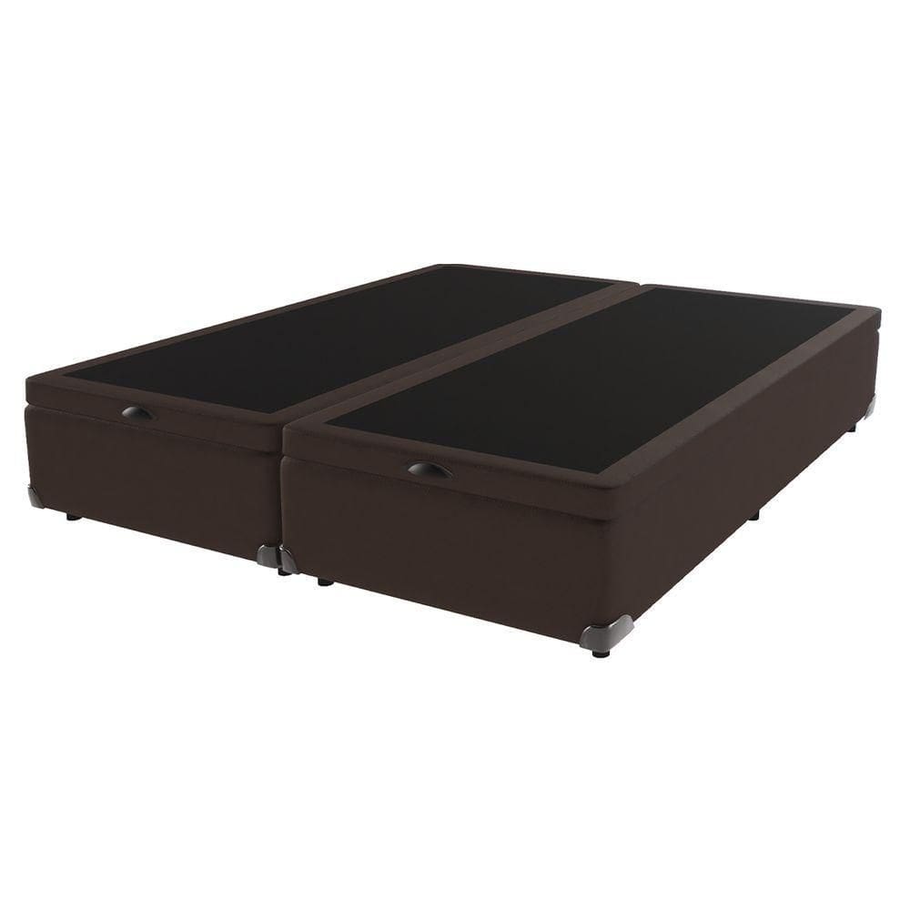 Cama Box Com Baú Queen Bege De Madeira 158cm Kazamix Marrom