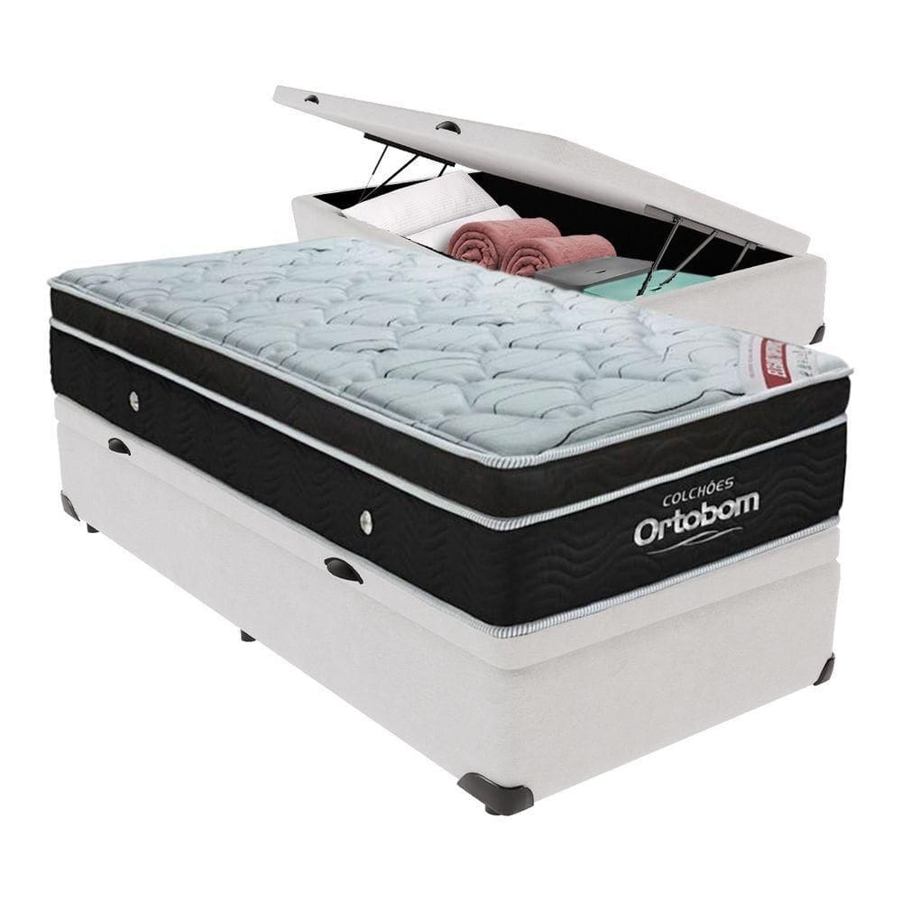 Cama Box Baú Solteiro Colchão Ortobom Elegant Mola Ensacada Branco