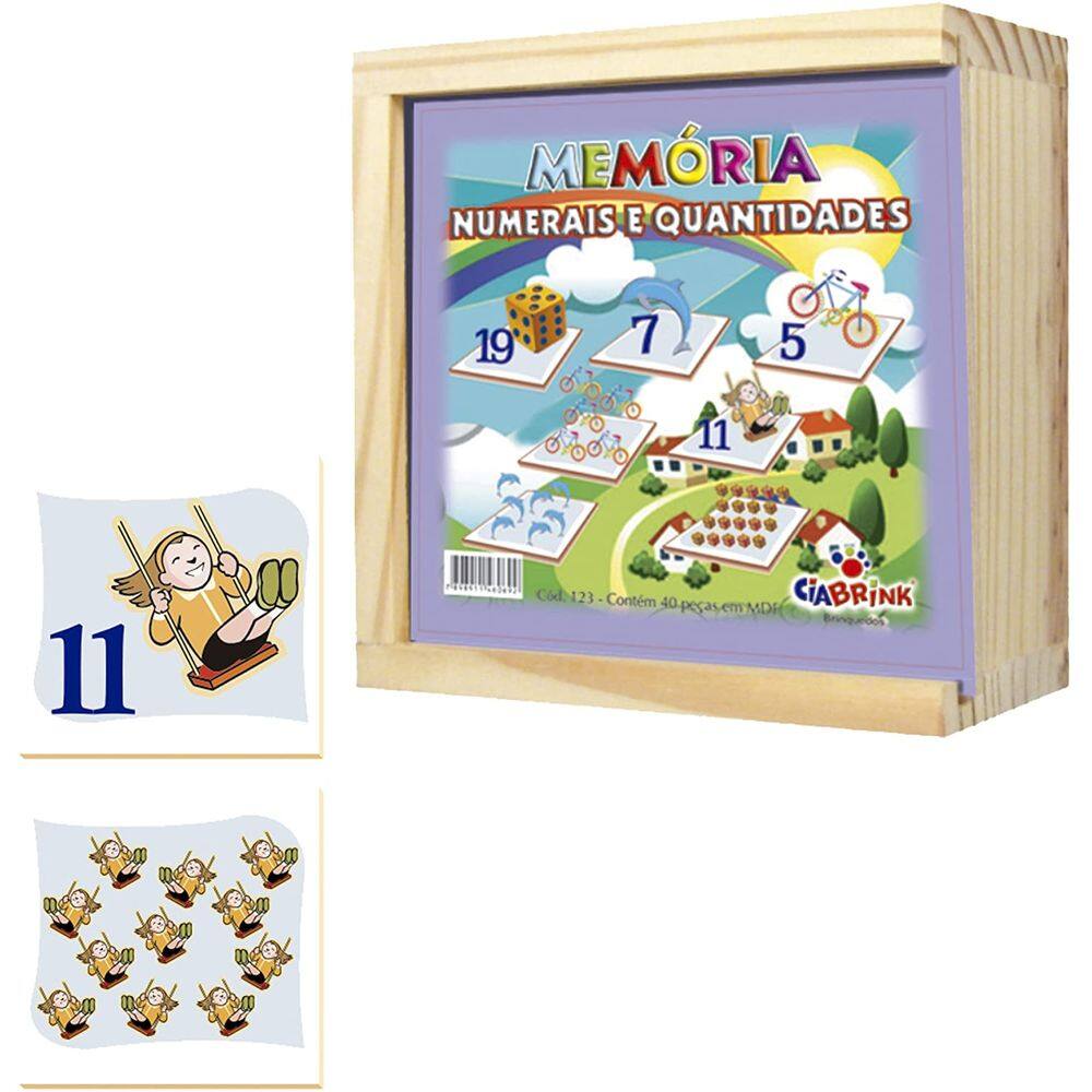 Jogo da Memória Numerais e Quantidades Caixa em Madeira