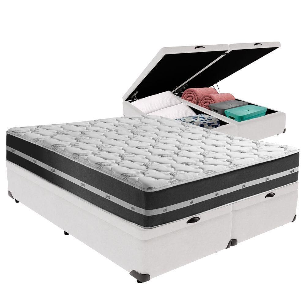 Cama + Box Com Bau Queen Classic Branco
