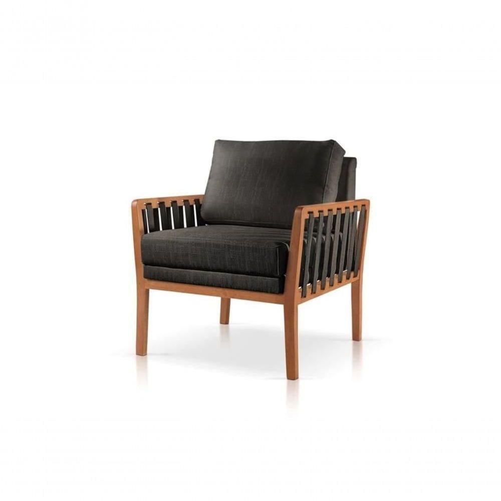 Poltrona Perla Linho Preto Decorativa Sala Estar Confort