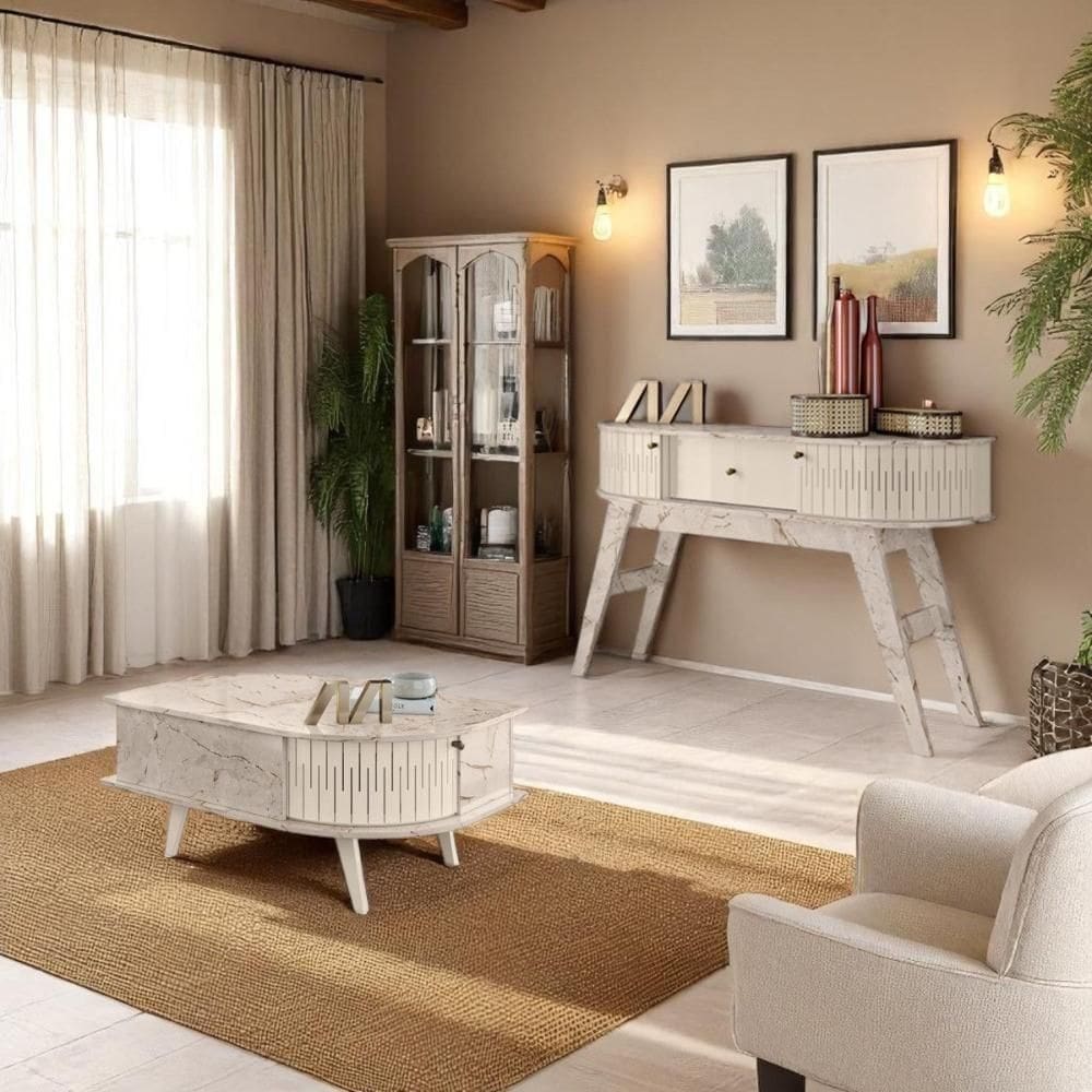 Conjunto Turim C- Mesa De Centro Nevada Calacata-off-white