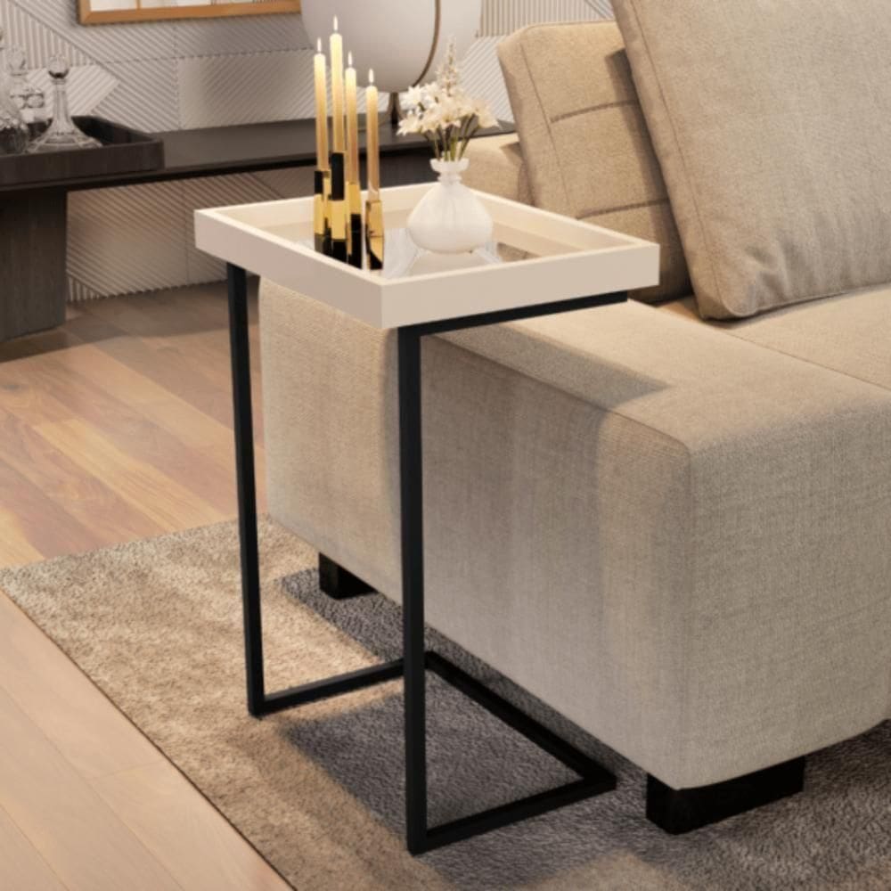 Mesa De Apoio Lateral Sala De Estar 4774 Perola Pé De Ferro Preto