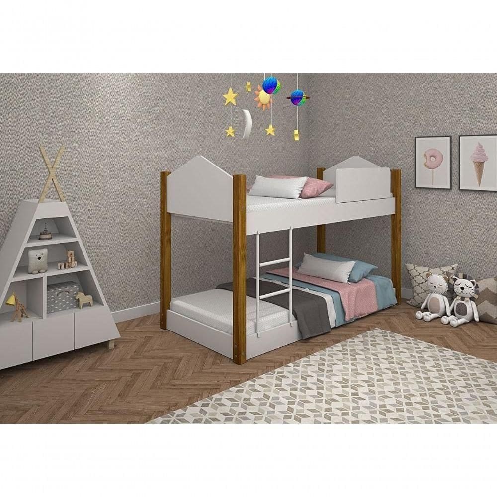 Beliche Infantil-juvenil Luiza Branco-mel Com Pés De Madeira