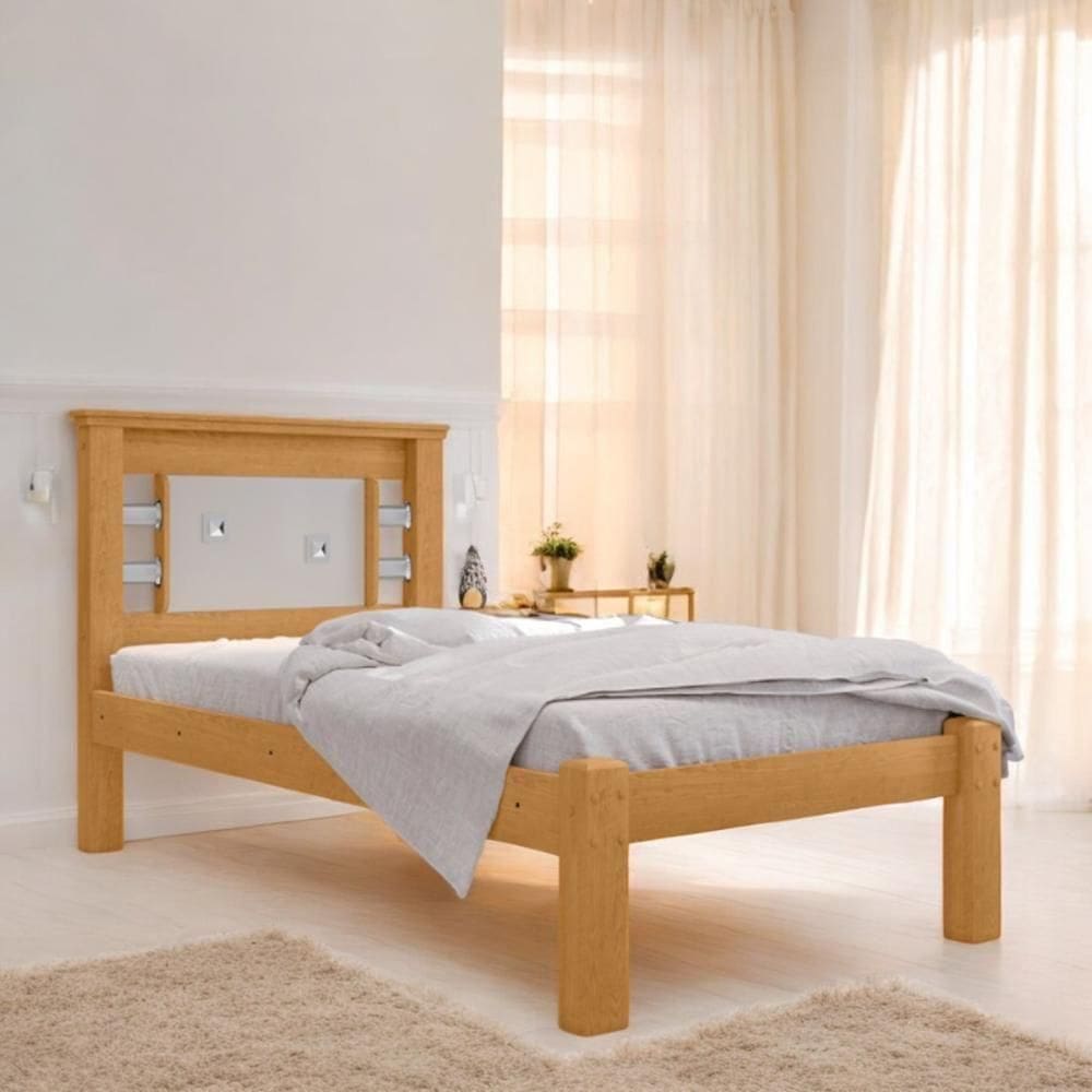 Cama Solteiro Com Cabeceira Laribella Naturalle E Off White