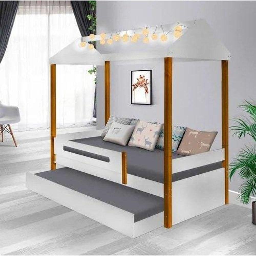Cama Solteiro Sara Branca Com Cama Auxiliar E Led