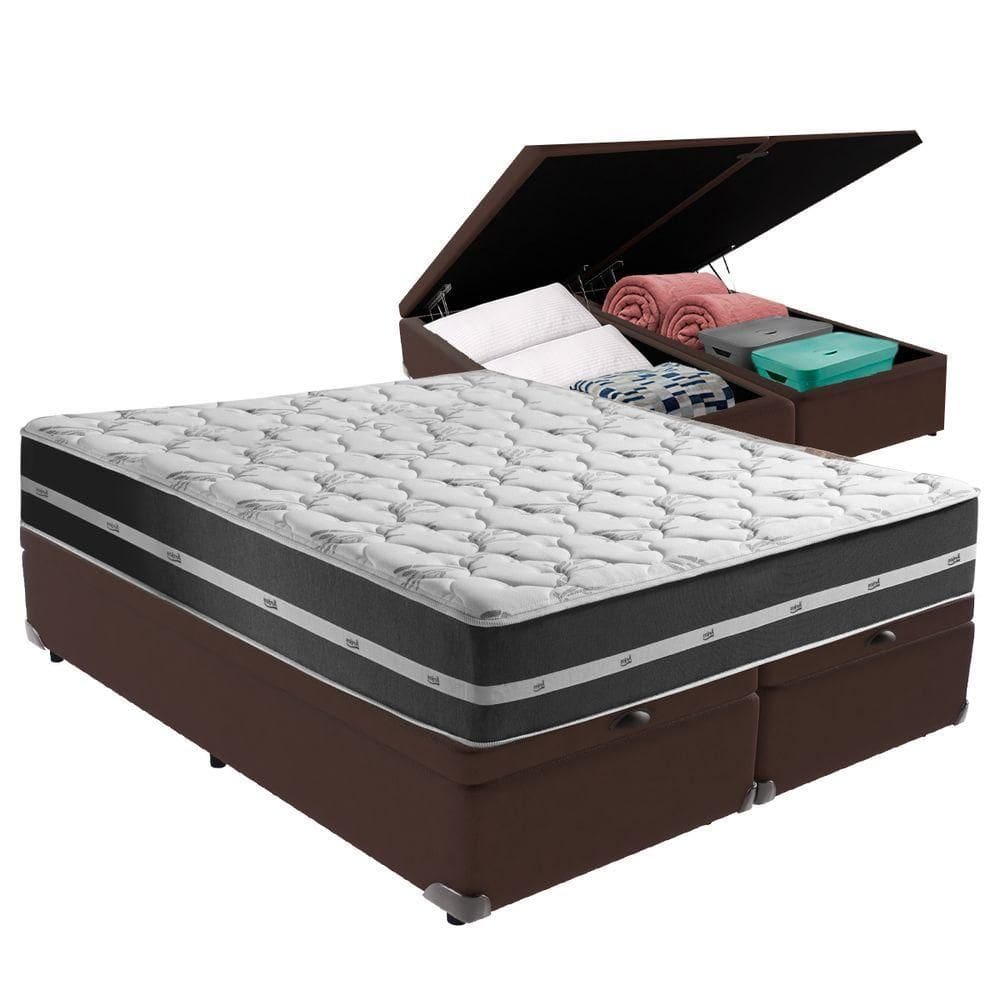 Cama + Box Com Bau Queen Classic Marrom