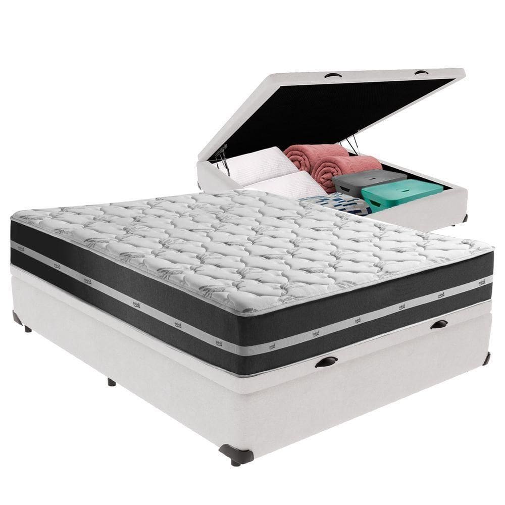 Cama + Box Com Bau Casal Classic Branco