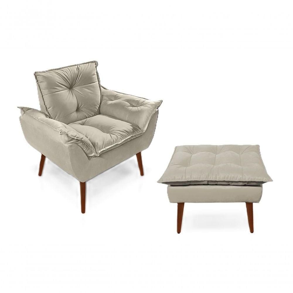 Poltronas para Amamentação com 1 Puff Decorativas Confortáveis para Sala, Quarto, Recepção - Suede Luxo Bege