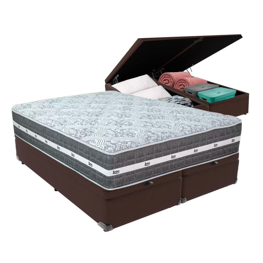 Cama Box Com Baú Bege E Colchão Queen Black Grafit Marrom
