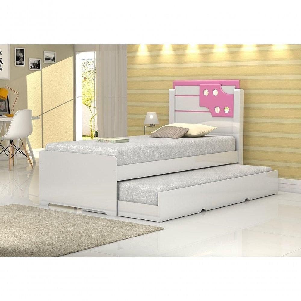 Cama Bibox Solteiro Luiza Branca E Rosa Com Auxiliar Vitamov