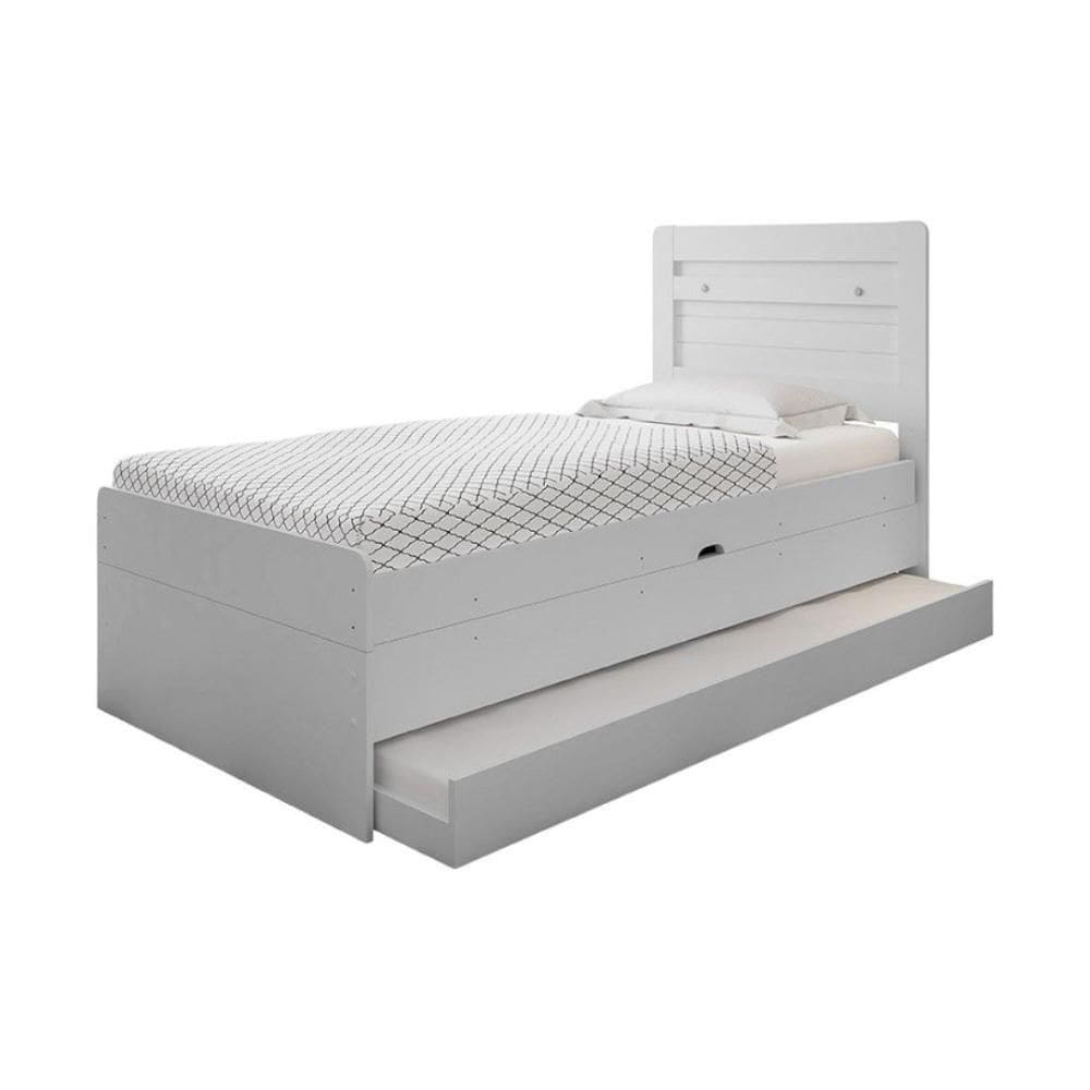 Cama Solteiro Larissa Com Cama Auxiliar Branco E Dois Colchões - Framar Móveis