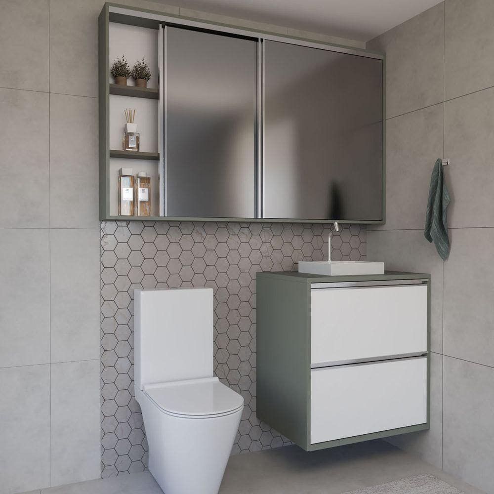 Conjunto Gabinete E Espelheira Plena Versati 80cm Verde Branco