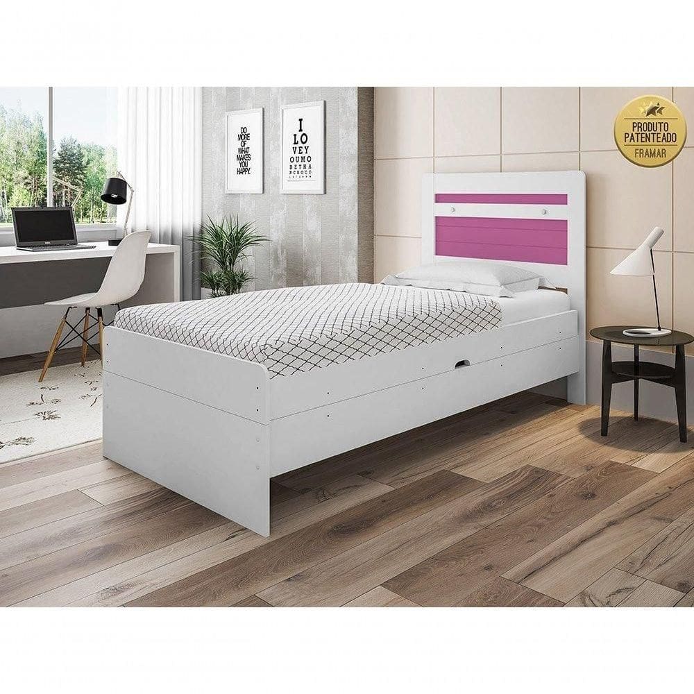Cama Solteiro Larissa Branca E Rosa Framar