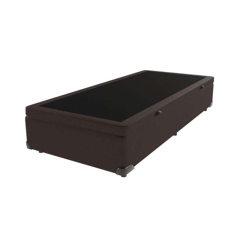 Base Box Com Baú Solteiro Bege De Madeira 88cm Kazamix Marrom