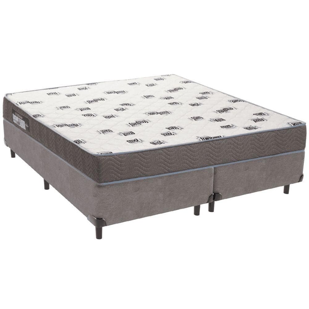 Cama Box Cinza E Colchão Light Espuma D33 Queen Ortobom