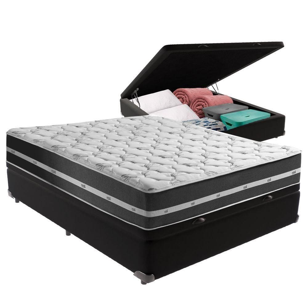 Cama + Box Com Bau Casal Classic Preto