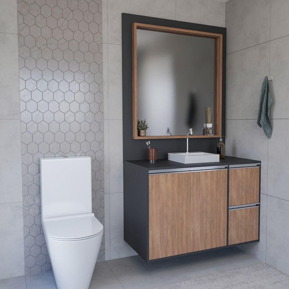 Conjunto Gabinete E Espelheira Plena Elegance 120cm Chumbo Noval Sevilha