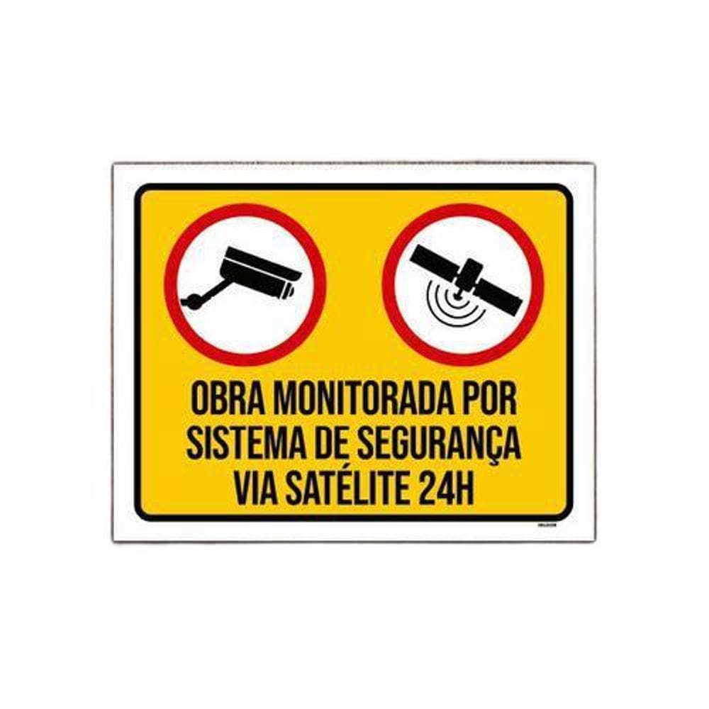 Placa Sinalização Obra Monitorada Sistema Segurança 27X35